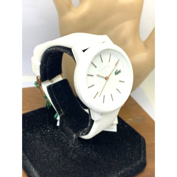 Lacoste Women\'s Watch 2001211 Quartz Croc Logo White Dial Rubber Band 36mm